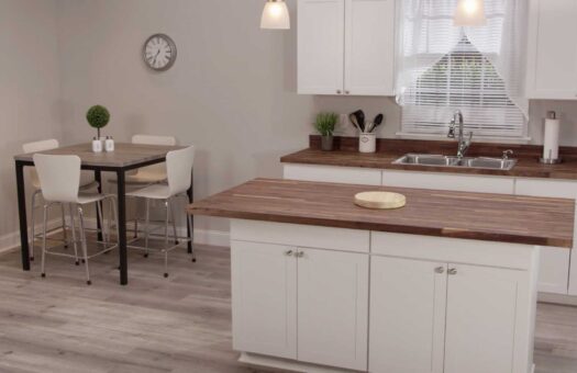 Butcher block cabinetry installed by LL Flooring